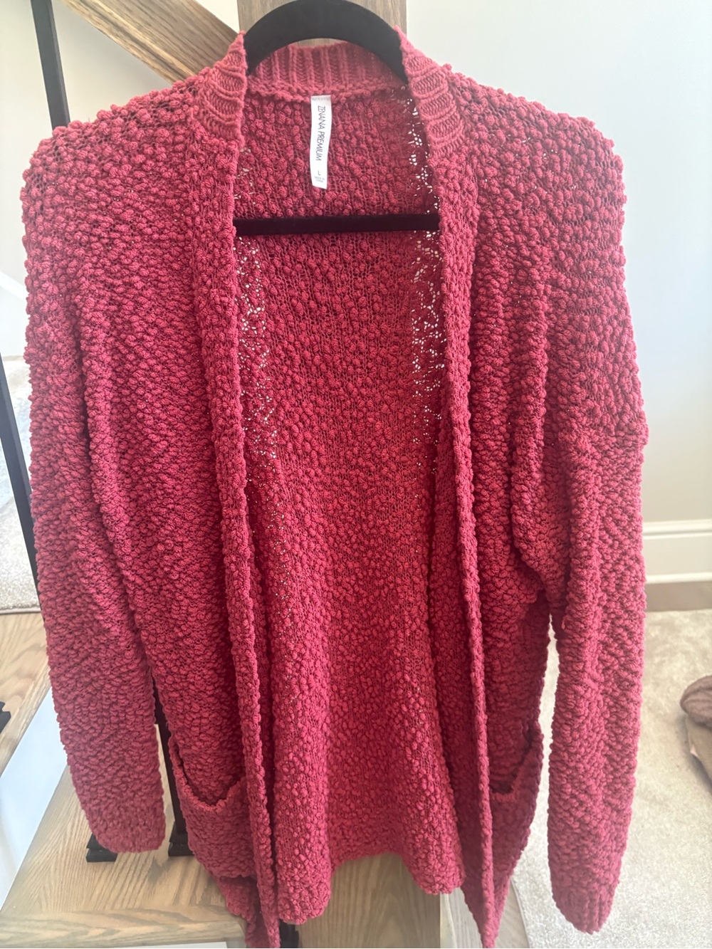 Zenana Outfitters Popcorn Knit Open-Front Cardigan - Rose